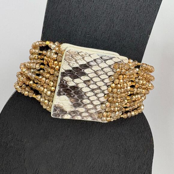 Millianna Gold Magnetic Multistrand Beaded Snakeskin Bracelet 6.5" - Picture 1 of 4